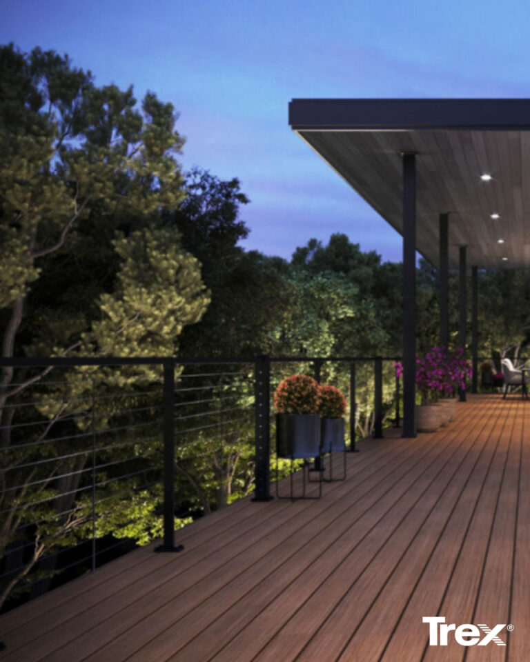 showing trex deck at night with ambient lighting